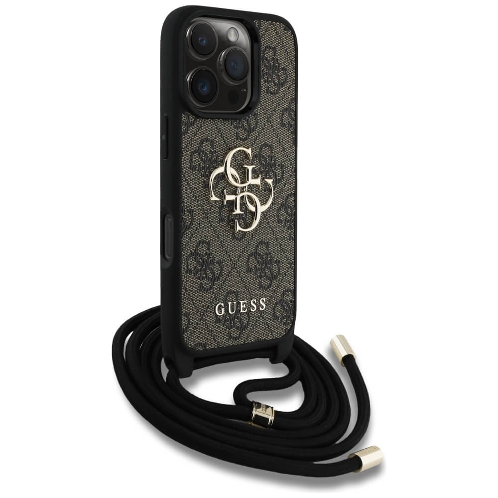 Guess iPhone 16 Pro - 4G Big Logo Cord Stap Crossbody - Θήκη με Επένδυση Συνθετικού Δέρματος και Λουράκι - Brown - GUHCP16LP4GMGCRW