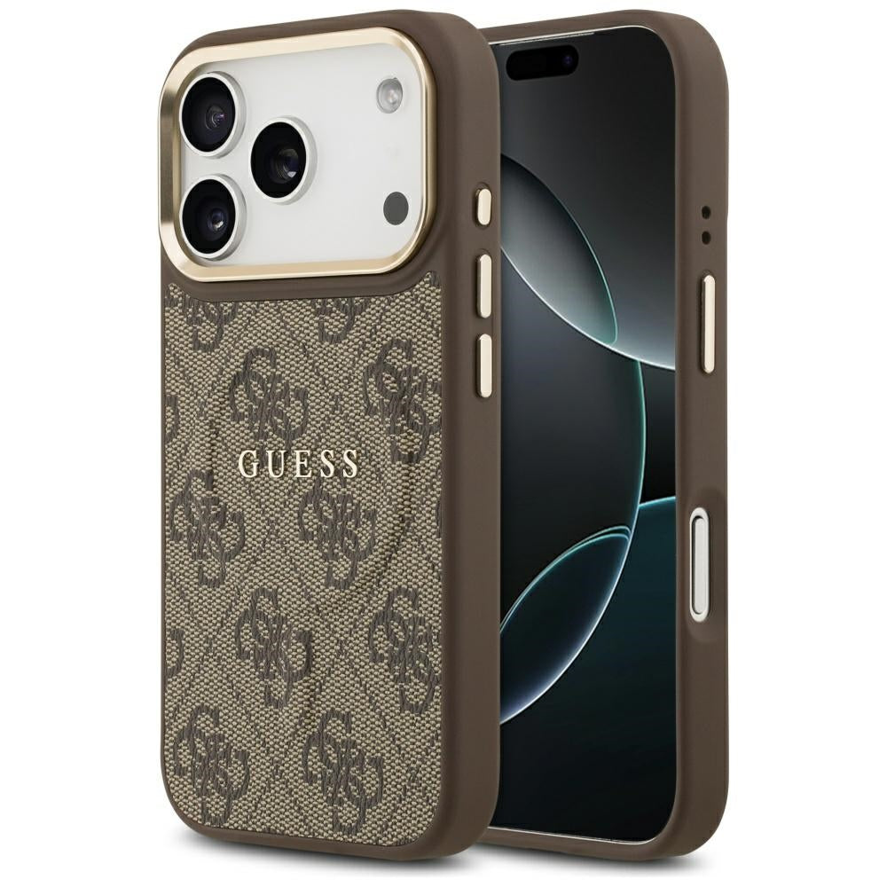 Guess iPhone 17 Pro - 4G PU Classic Logo MagSafe - Σκληρή Θήκη με Πλαίσιο Σιλικόνης και Επένδυση Οικολογικού Δέρματος - Brown - GUHMP17LP4MSEGCW