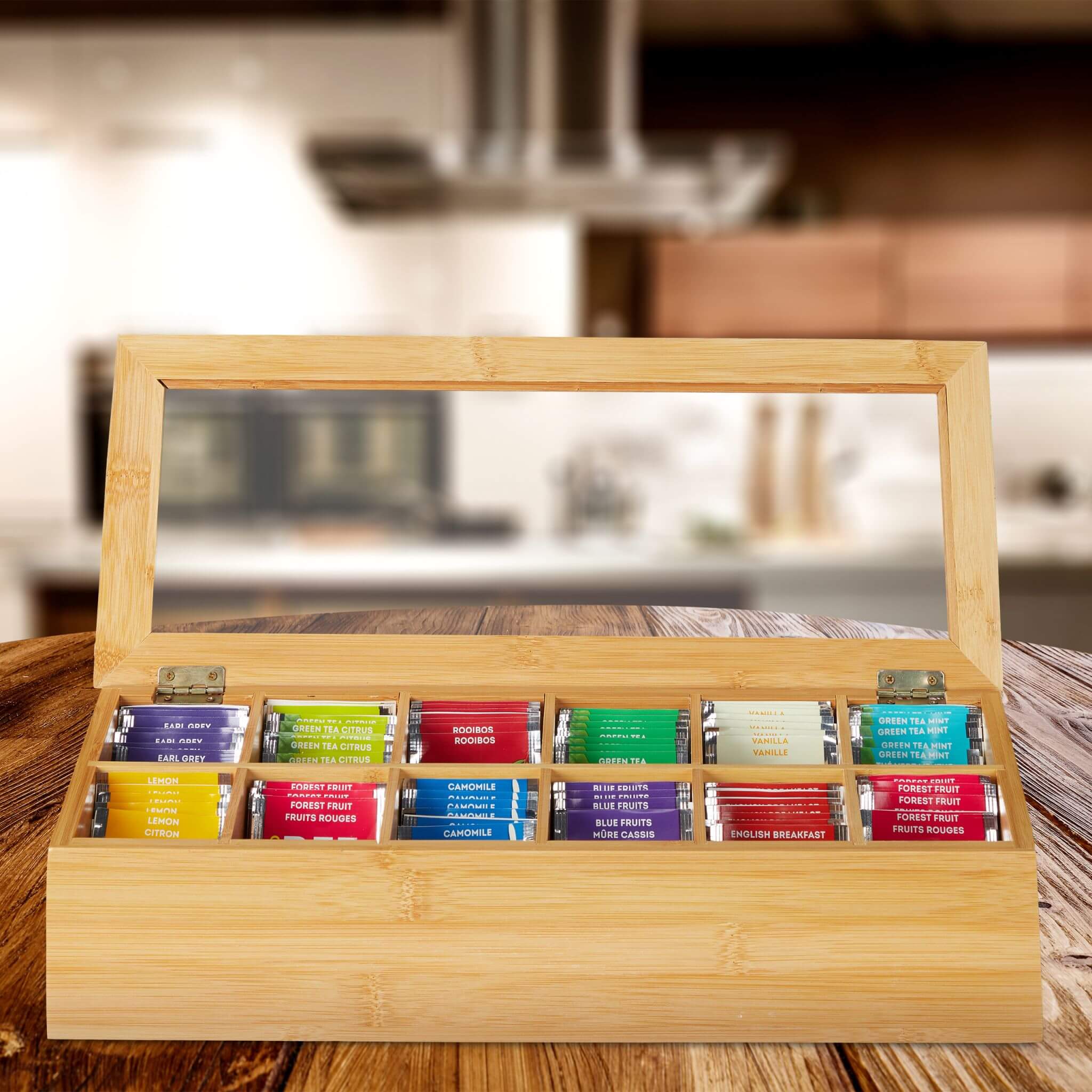 Relaxdays Κουτί Αποθήκευσης για Φακελάκια Τσάι με 12 Διαμερίσματα από Μπαμπού - Natural - 4052025321130
