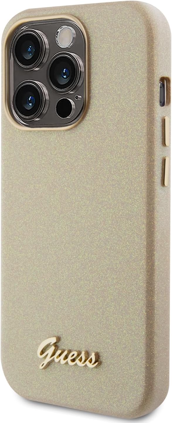 Guess iPhone 15 Pro Glitter Glossy Script Θήκη Σιλικόνης - Gold / Light Gold - GUHCP15LPGMCSD