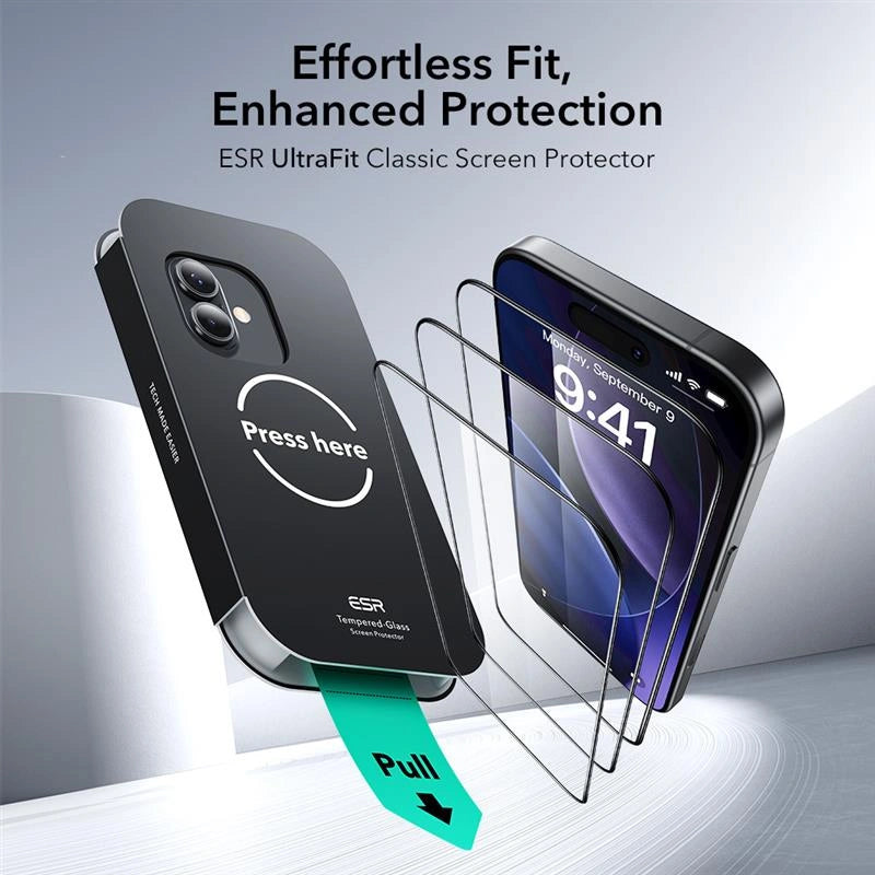 ESR iPhone 16 Pro / iPhone 17 - UltraFit Classic - Full Screen Αντιχαρακτικό Γυαλί Οθόνης - 2 Τεμάχια - Black