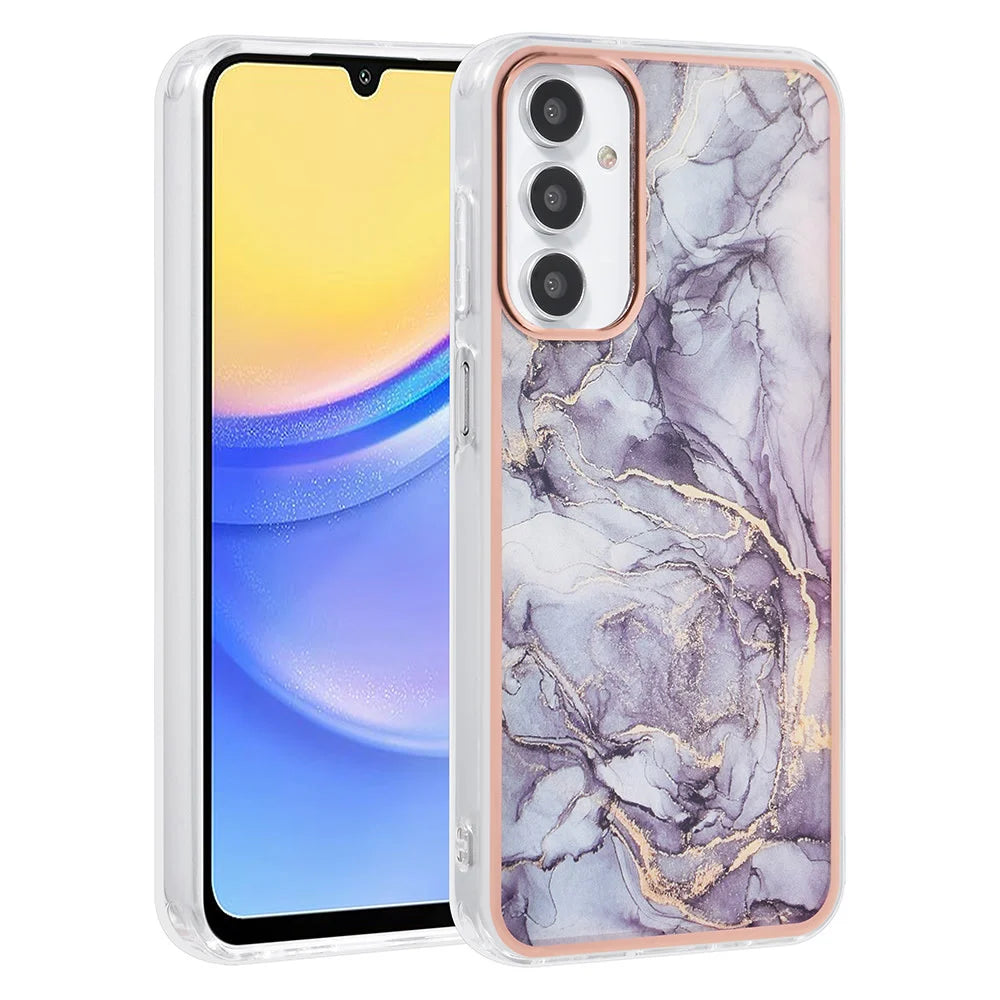 Tuniq Samsung Galaxy A15 4G / A15 5G - Σκληρή Θήκη με Πλαίσιο Σιλικόνης - Σχέδιο Μάρμαρο - Σκούρο Γκρί