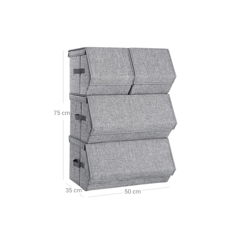 Songmics Σετ με 4 Στοιβαζόμενα Υφασμάτινα Κουτιά Αποθήκευσης με Μαγνητικό Καπάκι - Grey - RLB22GY