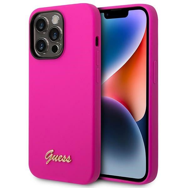 Guess iPhone 14 Pro Silicone Metal Logo Script Θήκη Σιλικόνης - Fuchsia - GUHCP14LSLSMF