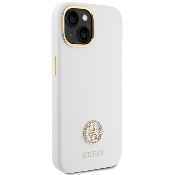 Guess iPhone 15 Silicone Logo Strass 4G Σκληρή Θήκη με Πλαίσιο Σιλικόνης - White - GUHCP15SM4DGPH