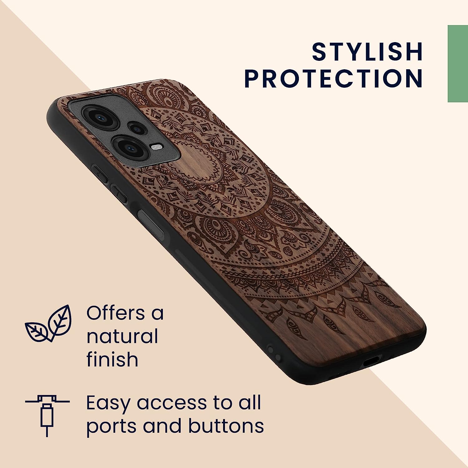 KW Xiaomi Redmi Note 12 5G / Xiaomi Poco X5 5G Θήκη από Φυσικό Ξύλο - Design Indian Sun - Dark Brown - 60891.03