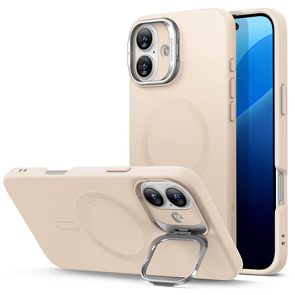 ESR iPhone 16 Plus Cloud Soft HaloLock Kickstand MagSafe Σκληρή Θήκη με Πλαίσιο Σιλικόνης - Light Tan
