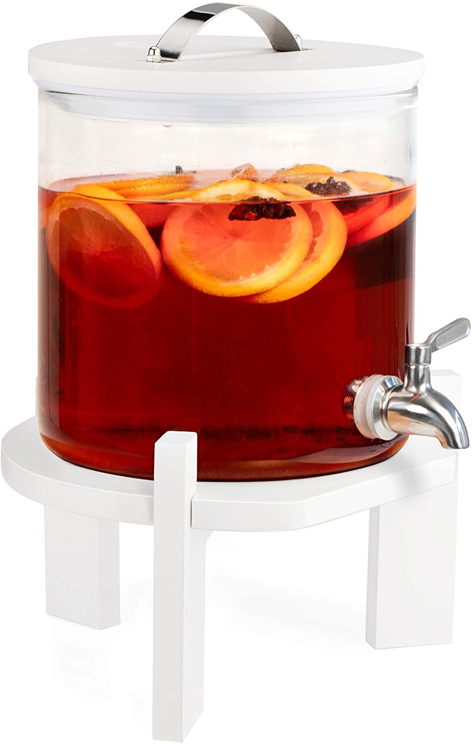 Navaris Glass Beverage Drink Dispenser Γυάλινος Διανεμητής Ποτού με Ξύλινη Βάση - 5L - White - 46785.06