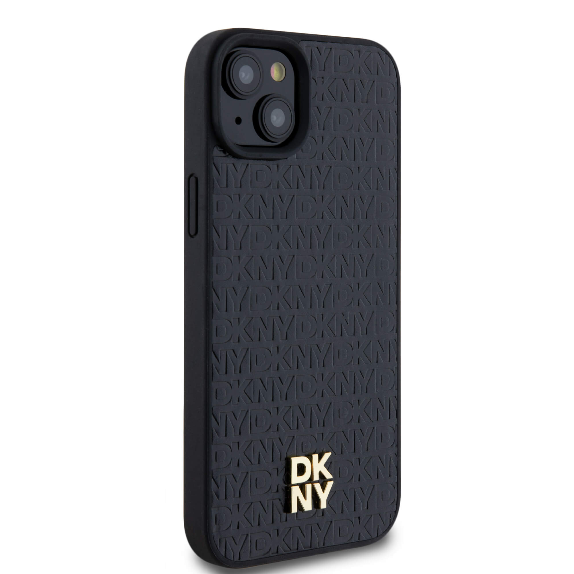 DKNY iPhone 15 Plus / 14 Plus - Leather Monogram Pattern Metal Logo MagSafe Σκληρή Θήκη με Επένδυση Συνθετικού Δέρματος - Black