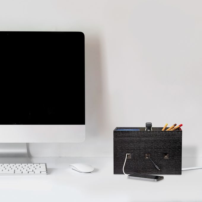 Relaxdays Κουτί Οργάνωσης Καλωδίων από Bamboo - Black - 4052025246723