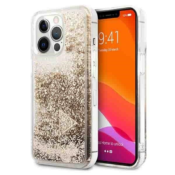 Guess iPhone 14 Pro Max - Glitter Charms Σκληρή Θήκη με Πλαίσιο Σιλικόνης - Gold - GUOHCP14XGLHFLGO
