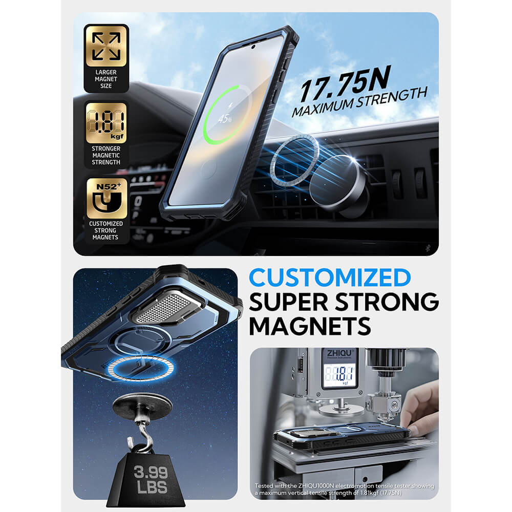 Supcase Samsung Galaxy S25 Armorbox Magsafe Σκληρή Θήκη με Προστασία Οθόνης και Κάλυμμα Κάμερας / Stand - Metallic Blue