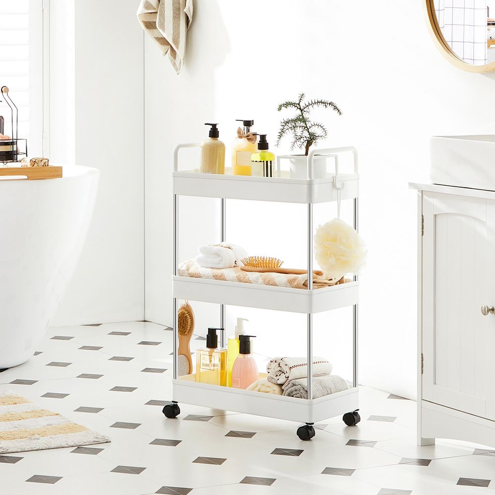 Songmics Πλαστικό Καρότσι Εξοικονόμησης Χώρου για Οργάνωση και Αποθήκευση με 3 Ράφια - 22 x 40 x 67 cm - White - KSC019W01