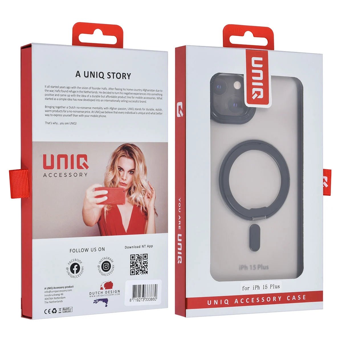 Tuniq iPhone 15 Plus / 14 Plus - Σκληρή MagSafe Θήκη με Περιστρεφόμενο Δαχτυλίδι Συγκράτησης - Ημιδιαφανή / Μαύρη