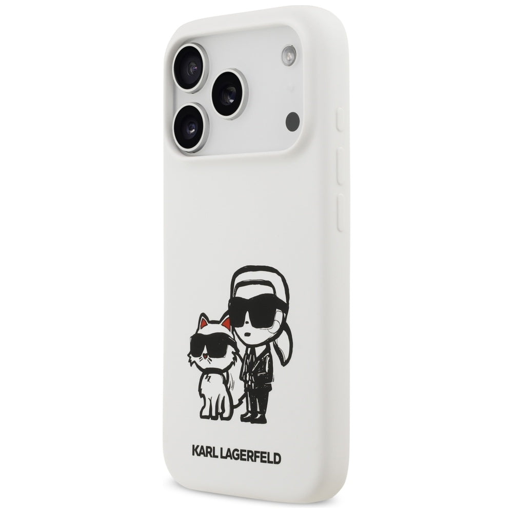 Karl Lagerfeld iPhone 17 Pro - Silicone K/C Sketch and Logo MagSafe - Σκληρή Θήκη με Πλαίσιο Σιλικόνης - White - KLHMP17LSKCGRGOH
