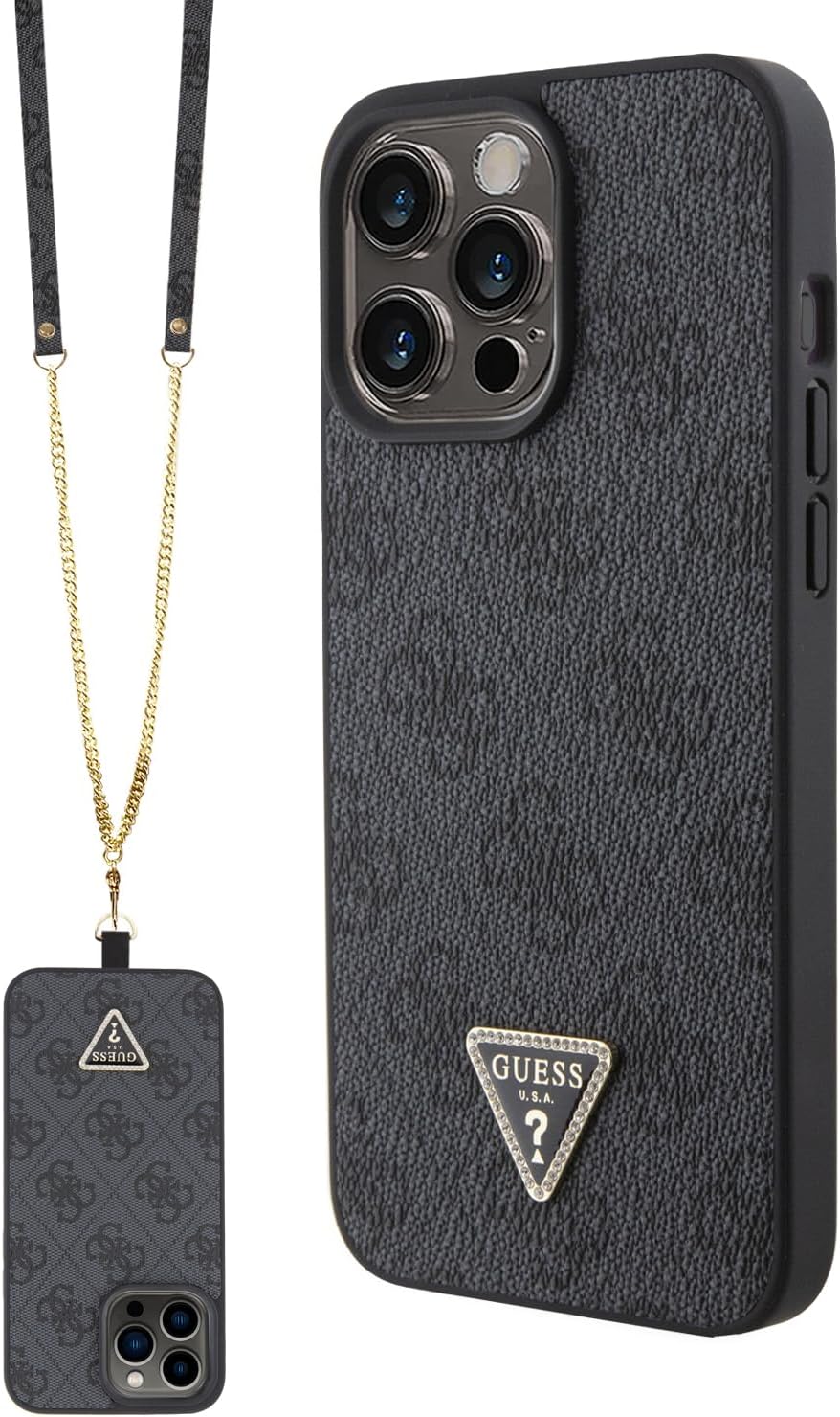 Guess iPhone 15 Pro Max - Crossbody 4G Metal Logo Θήκη με Επένδυση Συνθετικού Δέρματος και Λουράκι - Black - GUHCP15XP4TDSCPK