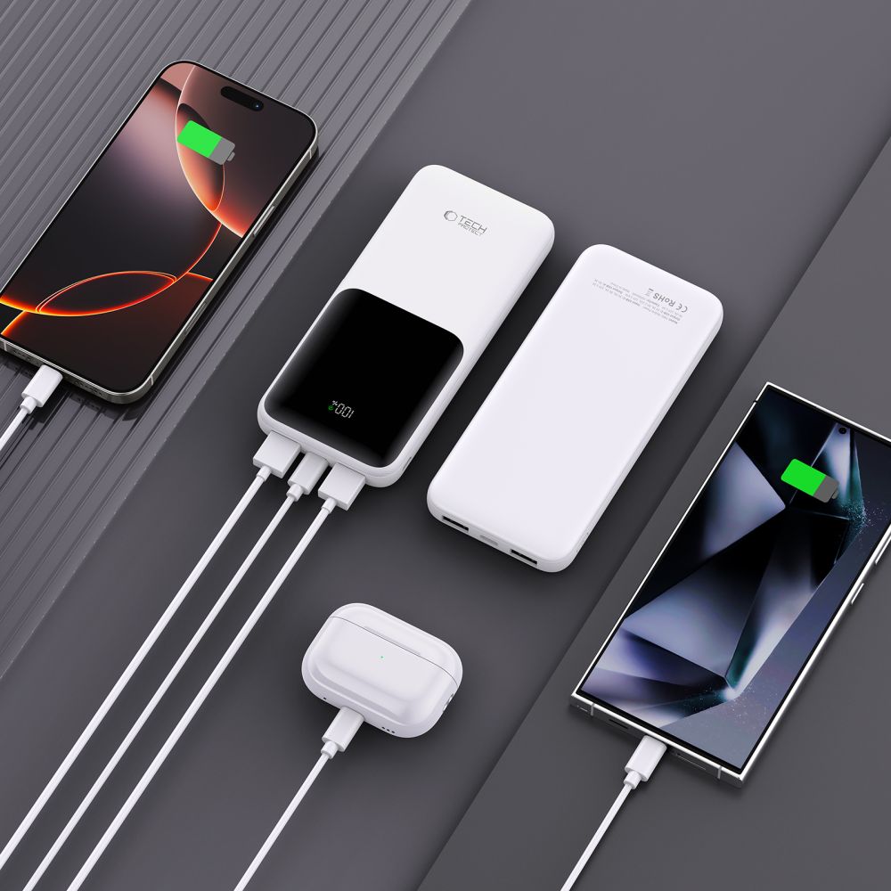 Tech - Protect PB01 - 22.5W Power Bank 10000mAh με 2 Θύρες USB και 1 Θύρα Type - C - White