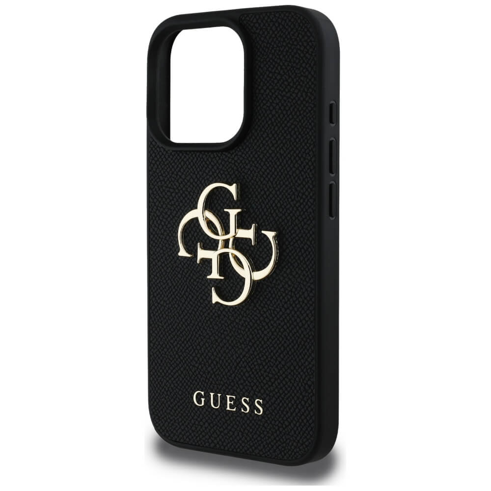 Guess iPhone 16 Pro - Grained Big 4G Logo Small Classic Logo - Σκληρή Θήκη με Επένδυση από Οικολογικό Δέρμα - Black - GUHCP16LPGT4MBK