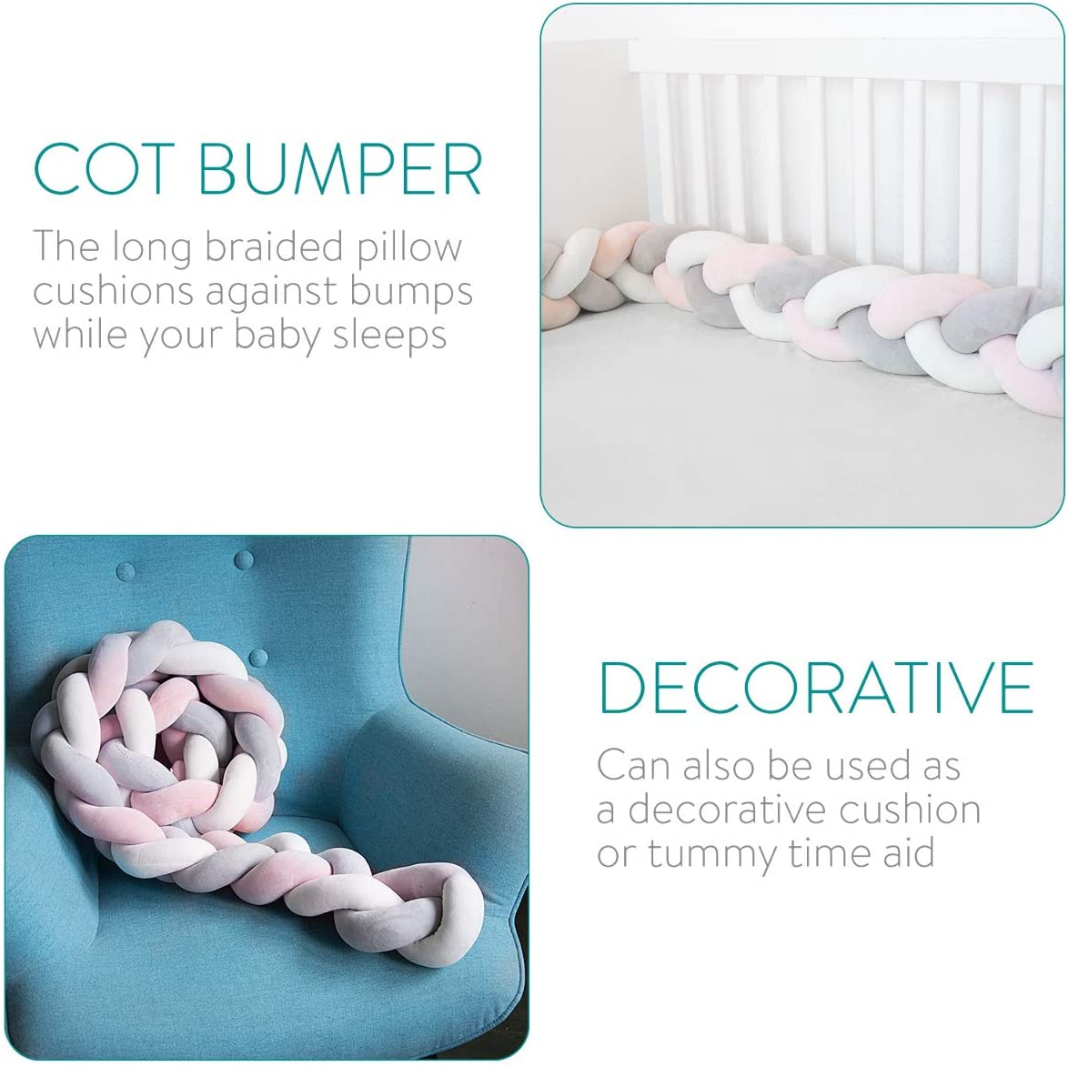 Navaris Προστατευτική Πάντα Πλεξούδα - Grey / Light Pink / White - 46327.22.33