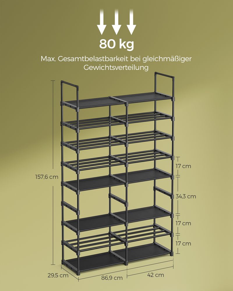 Songmics Μεταλλική Παπουτσοθήκη με 8 Ράφια - Ink Black - LSA219B01