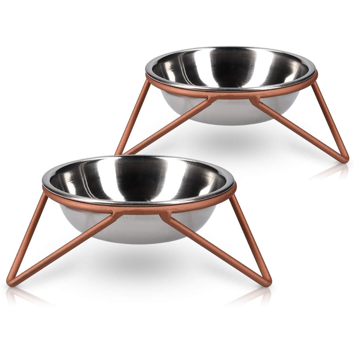Navaris Stainless Steel Pet Bowls - Σετ με 2 Μπολ Φαγητού και Νερού με Βάση για Κατοικίδια - Silver / Copper - 46741.1.02