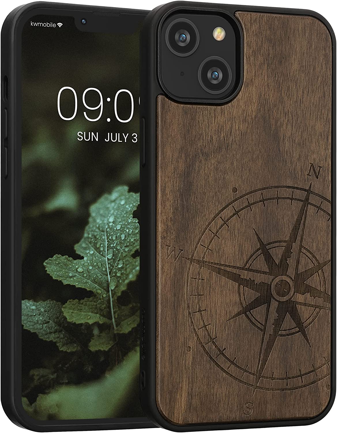 KW iPhone 14 Plus Θήκη από Φυσικό Ξύλο Design Navigational Compass - Dark Brown - 59125.01