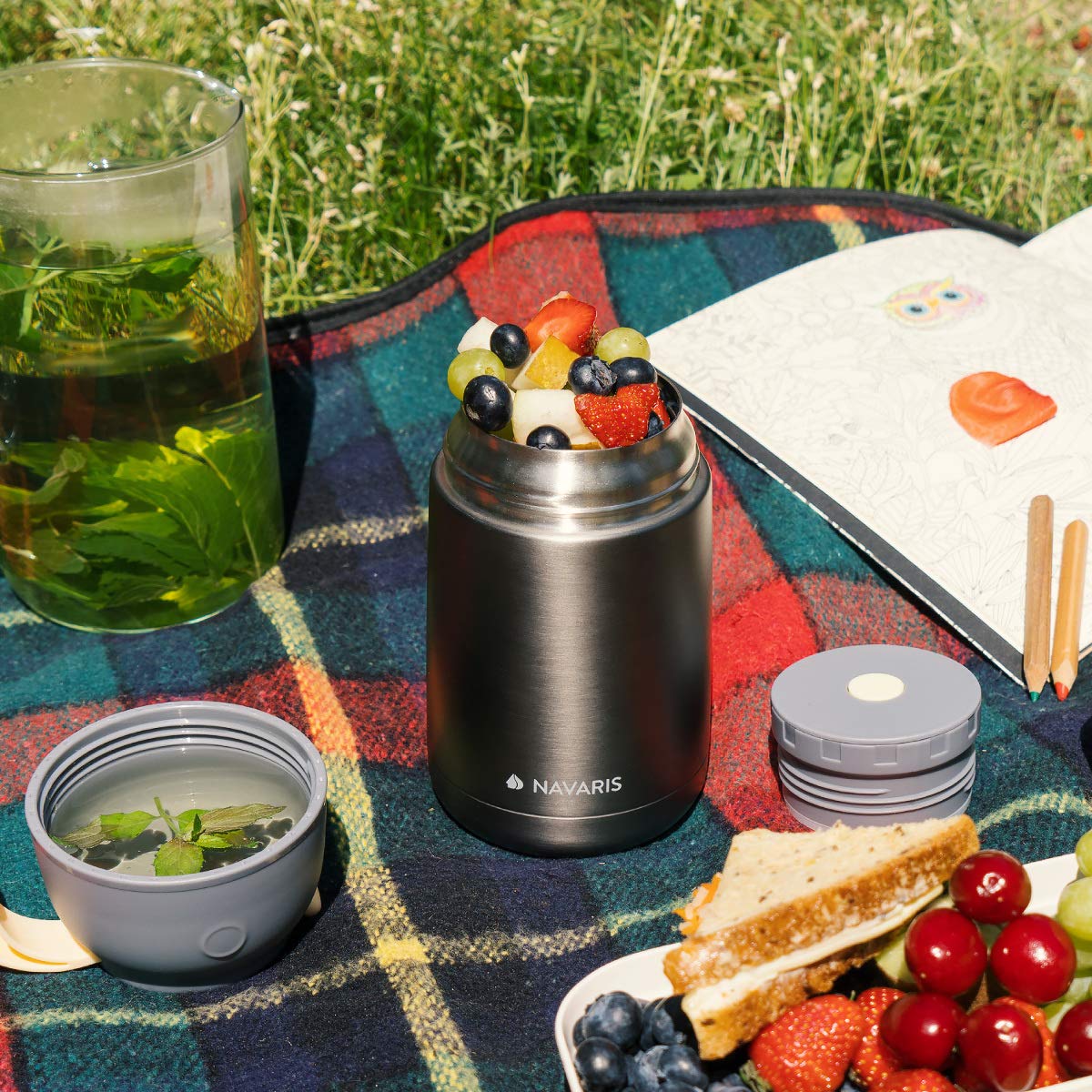 Navaris Vacuum Insulated Food Jar Θερμός από Ανοξείδωτο Ατσάλι με Καπάκι-Δοχείο Για Φαγητό - 450ml - Dark Gray - 47325.1.19