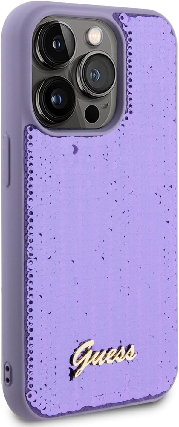 Guess iPhone 15 Pro Max - Sequin Script Metal Σκληρή Θήκη με Επένδυση από Παγέτες - Purple - GUHCP15XPSFDGSU