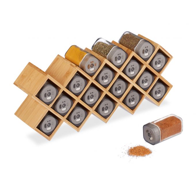 Relaxdays Βάση Μπαχαρικών από Μπαμπού με 18 Βάζα - Natural - 4052025259518