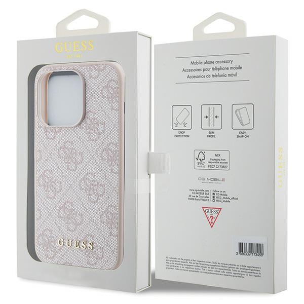 Guess iPhone 15 Pro - 4G Metal Gold Logo Σκληρή Θήκη με Επένδυση Συνθετικού Δέρματος - Pink - GUHCP15LG4GFPI