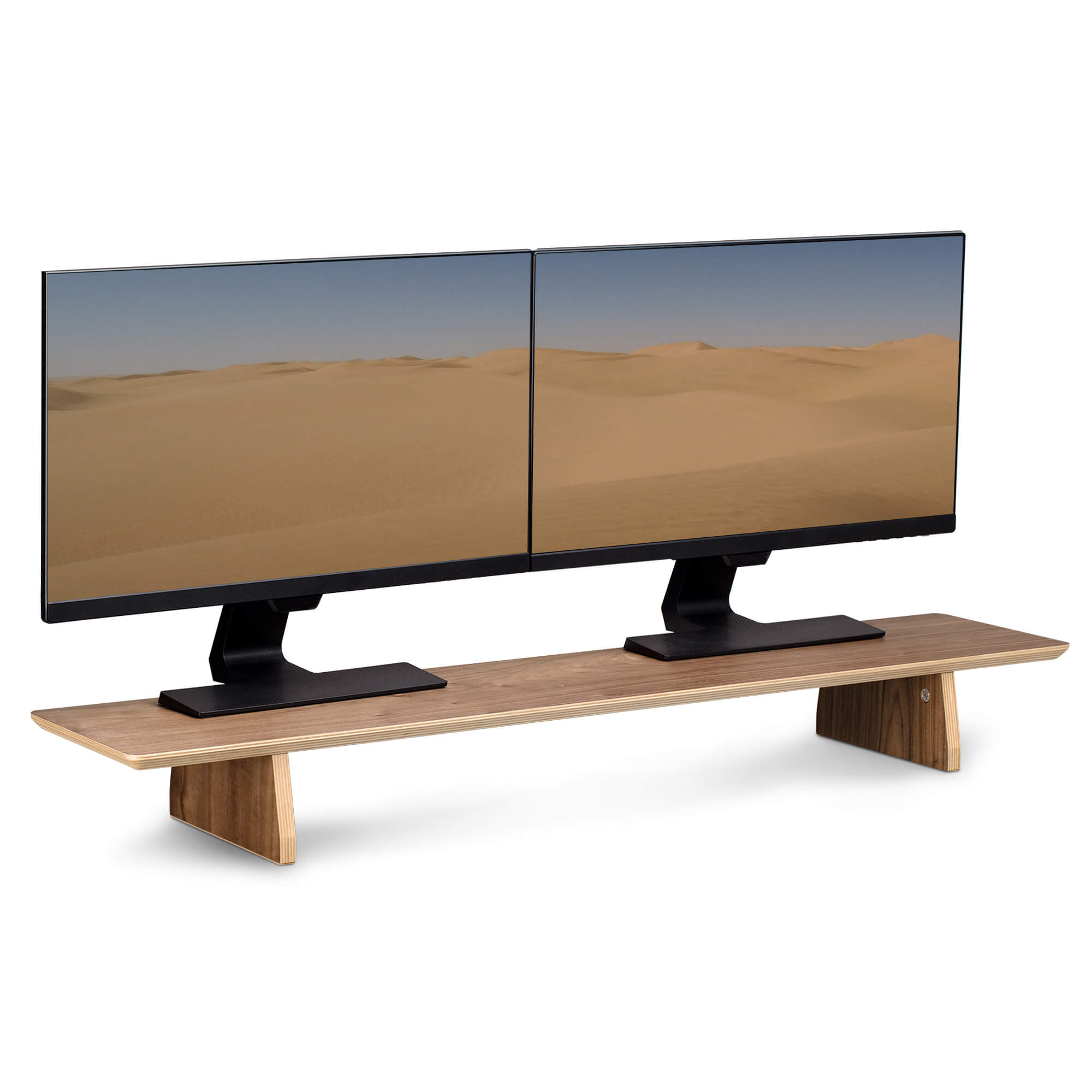 Navaris Διπλή Βάση Στήριξης Οθόνης από Ξύλο - Brown Walnut - 53516.05