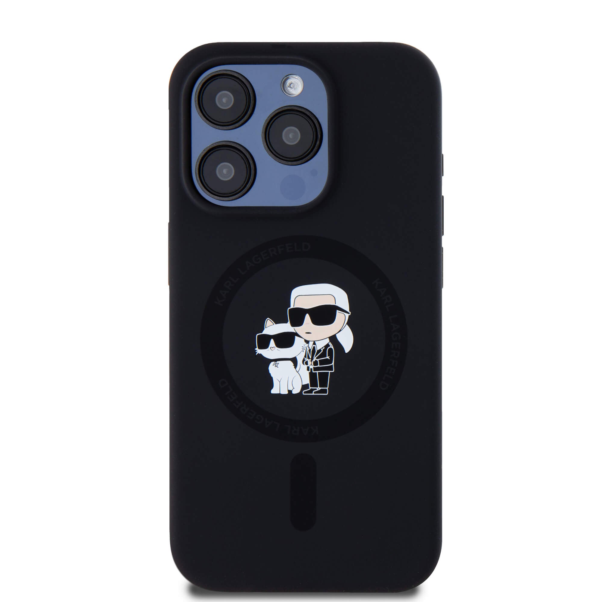 Karl Lagerfeld iPhone 15 Pro - Silicone Karl and Choupette - Θήκη Σιλικόνης με MagSafe - Black - KLHMP15LSCMKCRHK
