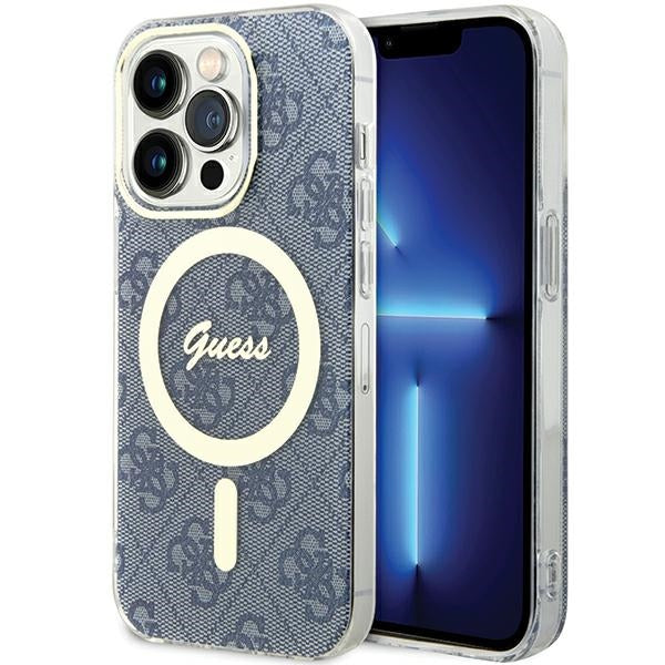 Guess iPhone 15 Pro Max IML 4G MagSafe Σκληρή Θήκη με Πλαίσιο Σιλικόνης και MagSafe - Blue - GUHMP15XH4STB