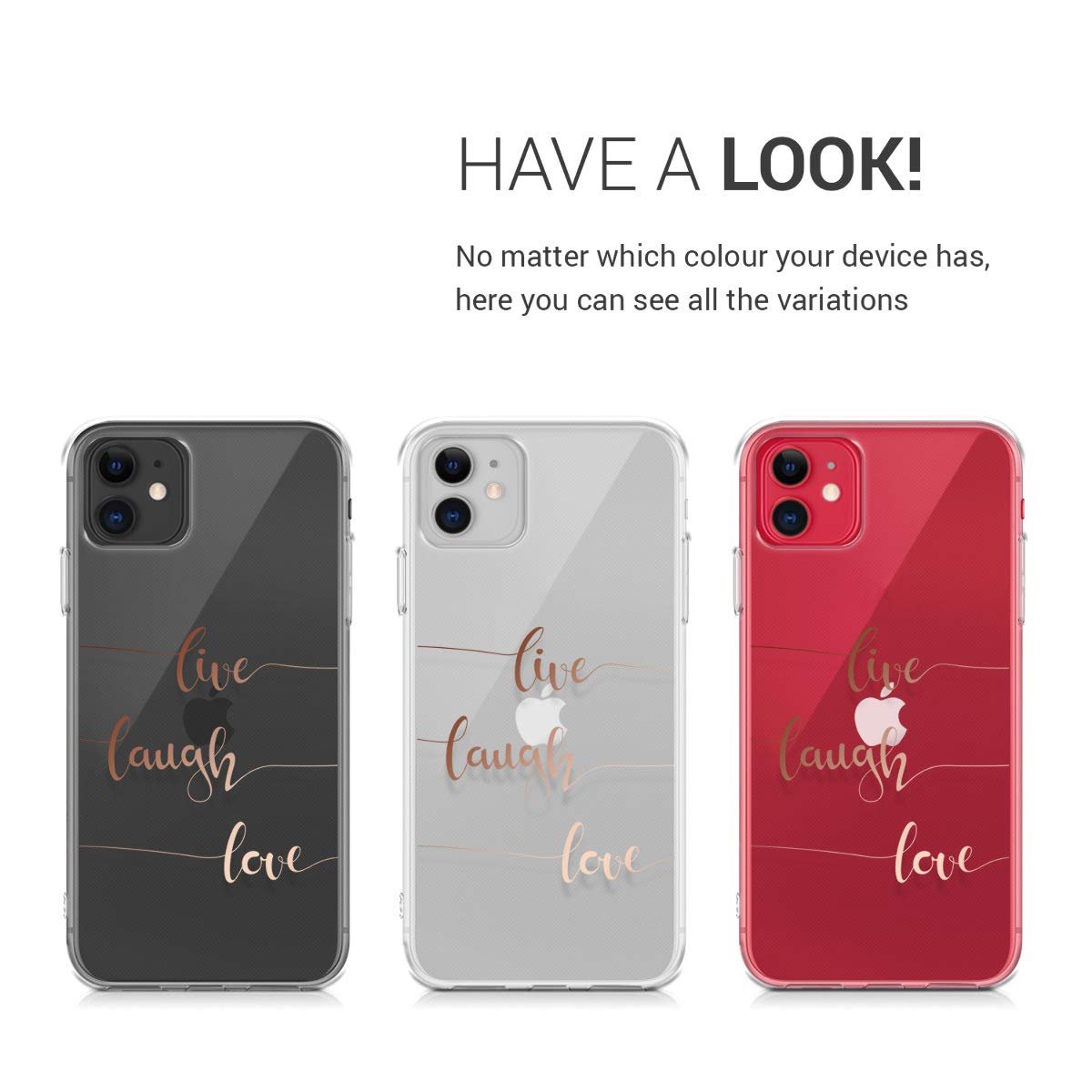 KW iPhone 11 Θήκη Σιλικόνης TPU Design Live / Laugh / Love - Διάφανη / Rose Gold - 49785.18