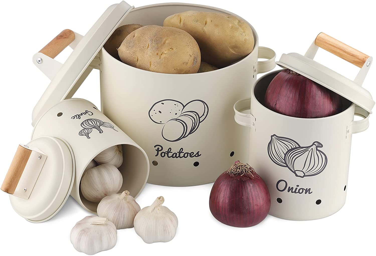 Navaris Σετ με 3 Δοχεία Αποθήκευσης Λαχανικών - Cream - 51525.02.16