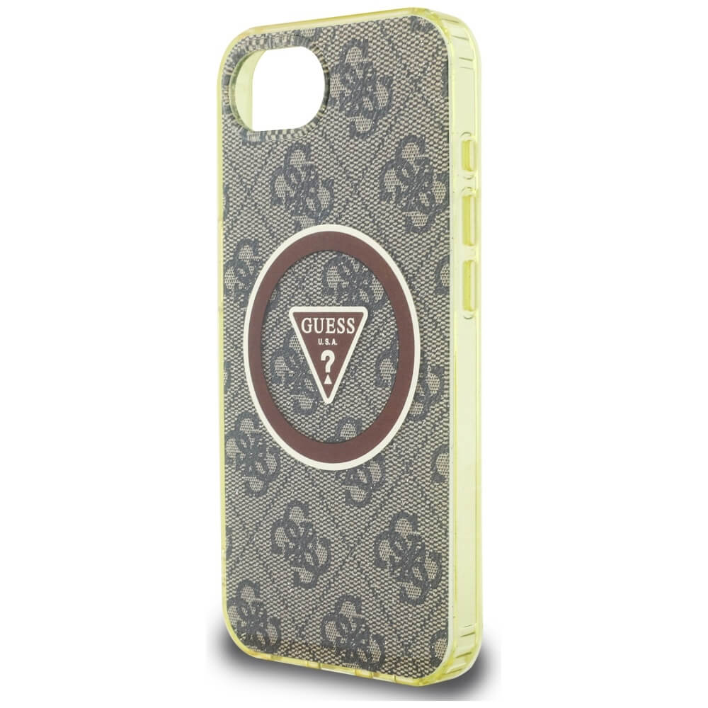 Guess iPhone 16e - IML Metal Glitter 4G Circle Triangle MagSafe - Σκληρή Θήκη με Πλαίσιο Σιλικόνης και MagSafe - Brown - GUHMPSE4HG4PRTGW