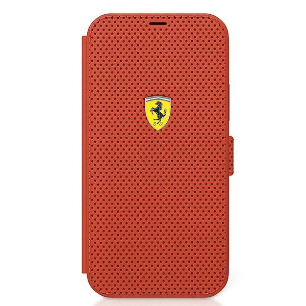 Ferrari iPhone 12 / iPhone 12 Pro On Track Perforated Θήκη Πορτοφόλι από Συνθετικό Δέρμα - Red - FESPEFLBKP12MRE - likebrands.gr