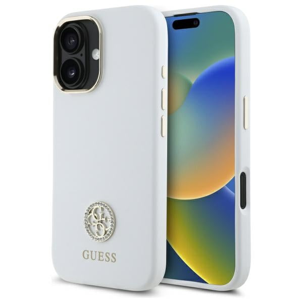 Guess iPhone 16 - Silicone Logo Strass 4G - Σκληρή Θήκη με Πλαίσιο Σιλικόνης - White - GUHCP16SM4DGPH