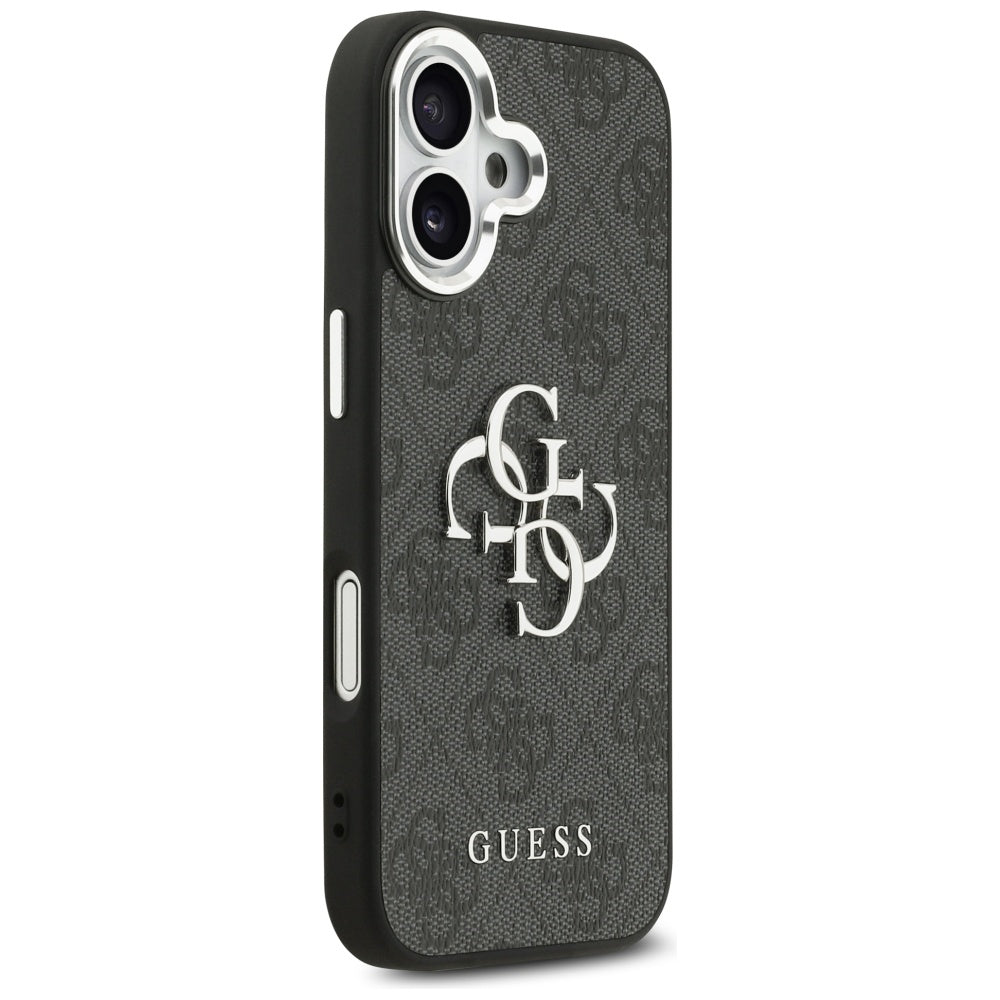 Guess iPhone 17 - 4G Big 4G Classic Logo - Σκληρή Θήκη με Πλαίσιο Σιλικόνης και Επένδυση από Οικολογικό Δέρμα - Black / Silver - GUHCP17SP4G4SMCK