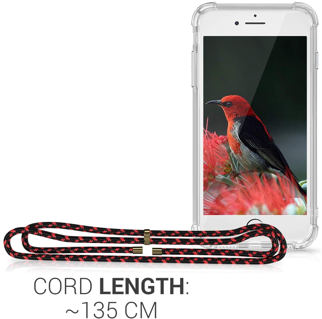 KW iPhone SE 2022 / SE 2020 / 7 / 8 Θήκη Σιλικόνης TPU με Λουράκι - Διάφανη / Black / Red - 47247.09