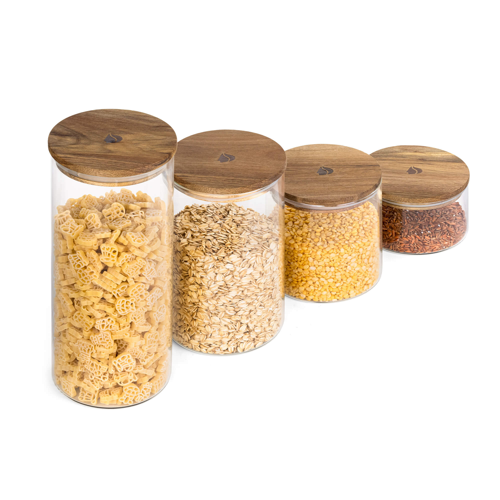 Navaris Σετ με 4 Γυάλινα Βάζα Αποθήκευσης - Round - Acacia Wood - Διάφανα - 54691.02.04