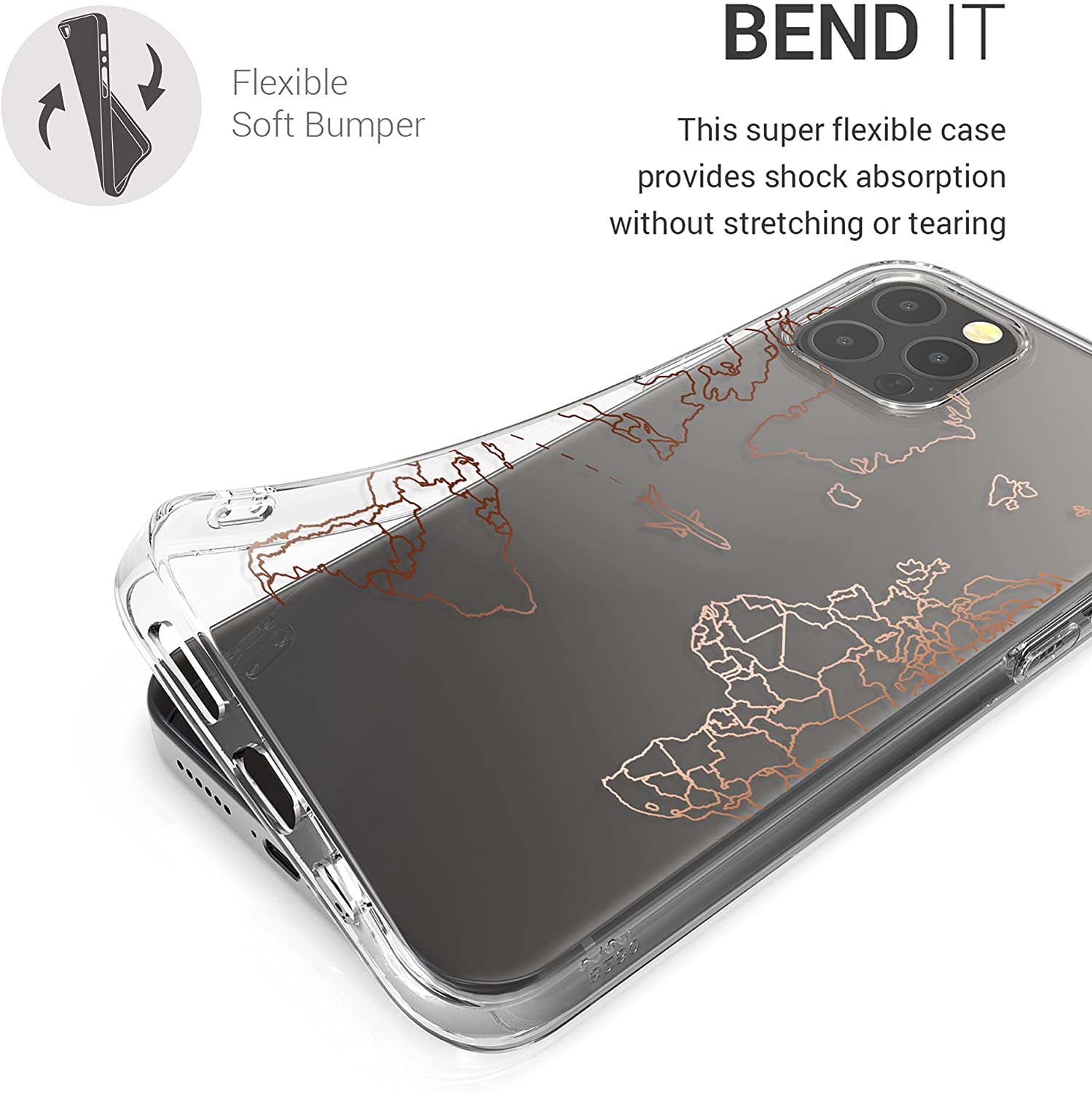 KW iPhone 12 Pro Max Θήκη Σιλικόνης TPU Design Travel Aeroplane - Rose Gold / Διάφανη - 53037.05