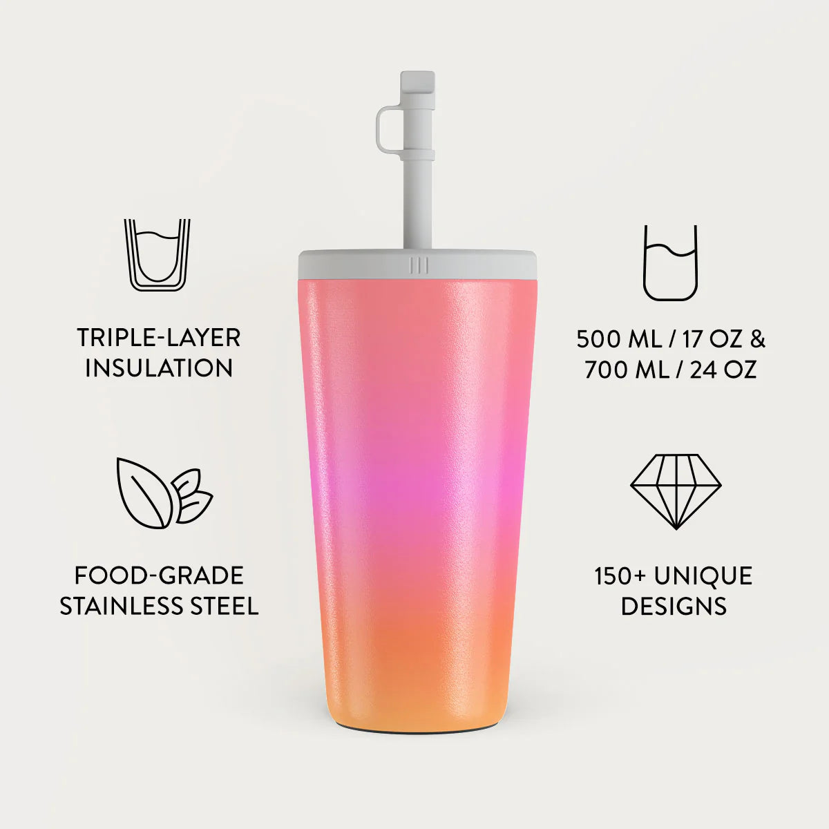 Burga Κούπα θερμός από Ανοξείδωτο Ατσάλι με καλαμάκι - 500ml - Sunset Club