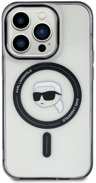 Karl Lagerfeld iPhone 15 - IML Karl's Head MagSafe Σκληρή Θήκη με Πλαίσιο Σιλικόνης και MagSafe - Διάφανη / Black - KLHMP15SHKHNOTK