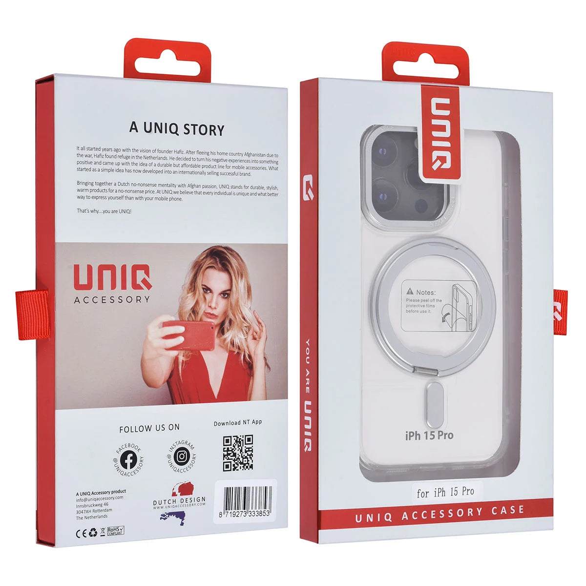 Tuniq iPhone 15 Pro - Σκληρή MagSafe Θήκη με Περιστρεφόμενο Δαχτυλίδι Συγκράτησης - Διάφανη