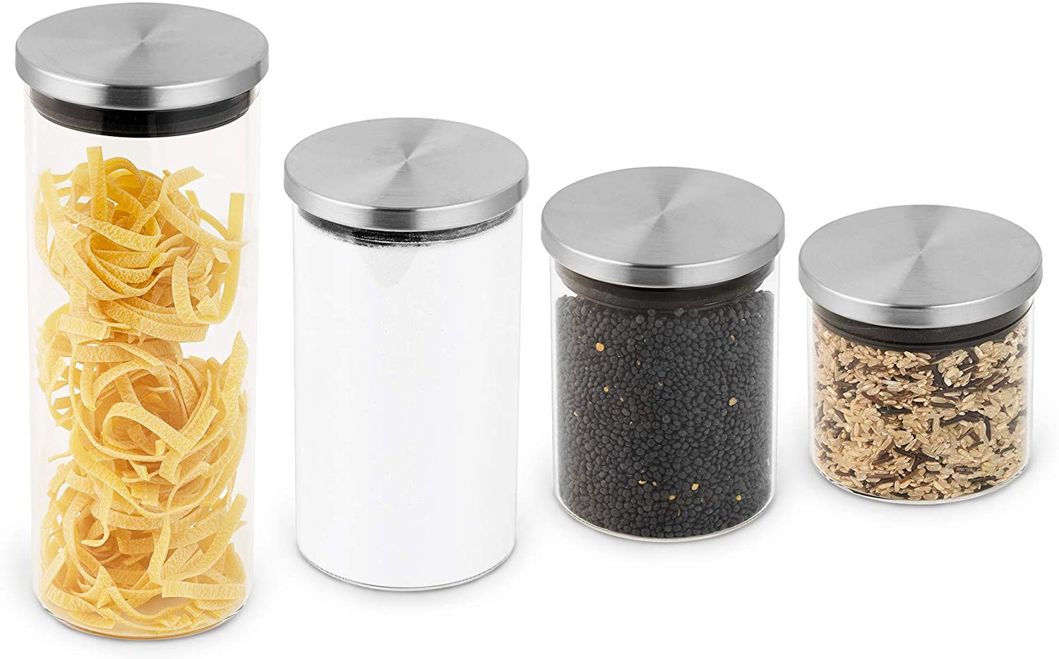 Navaris Σετ 4 Γυάλινα Βάζα Αποθήκευσης με Καπάκι - Διάφανα - 53084.01.04