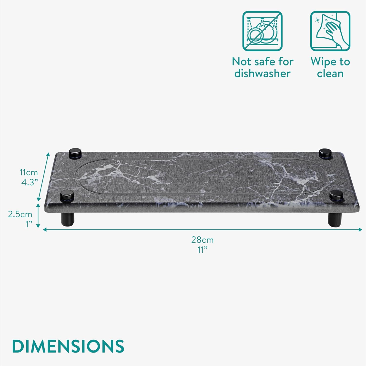 Navaris Δίσκος Οργάνωσης Νιπτήρα από Διατομίτη με Σχεδιασμό Γρήγορου Στεγνώματος - 28 x 11 x 2.5 cm - Black Marble - 61632.04