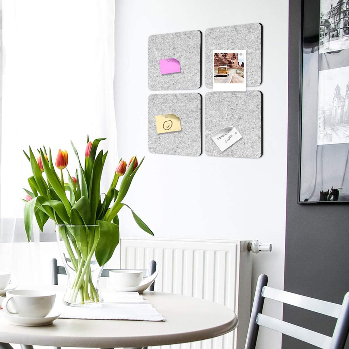 Navaris Square Felt Memo Boards - Σετ με 9 Πίνακες Ανακοινώσεων και Πινέζες - Light Grey - 46231.02.25