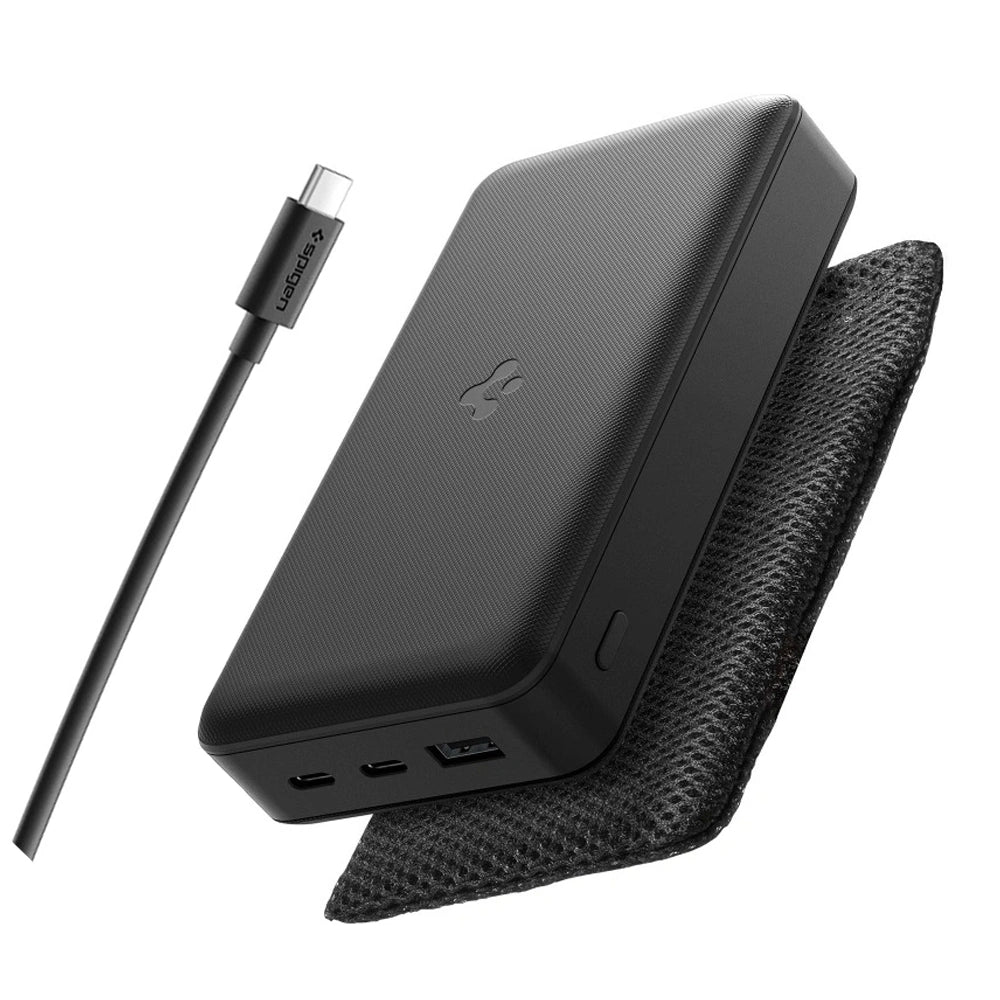 Spigen EA3020 PowerBank 20000mAh 30W με 2 Θύρες Type-C και 1 Θύρα USB και Καλώδιο Type-C to Type-C - Black