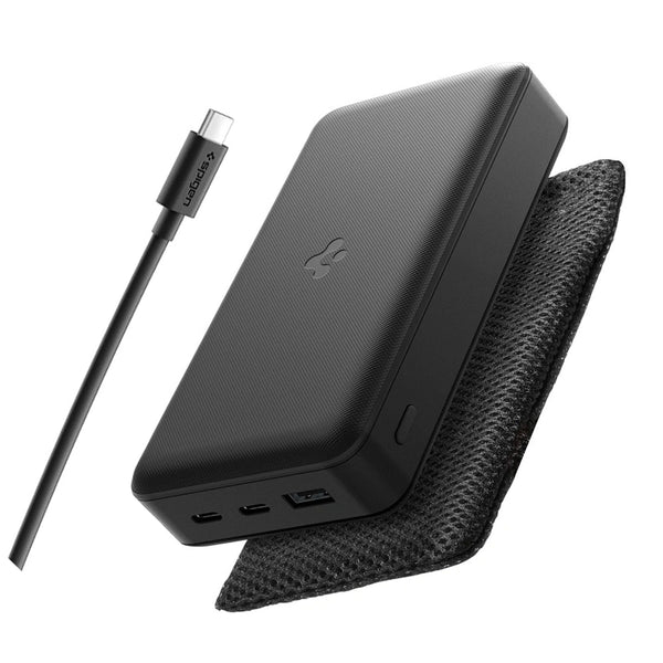 Spigen EA3020 PowerBank 20000mAh 30W με 2 Θύρες Type-C και 1 Θύρα USB και Καλώδιο Type-C to Type-C - Black